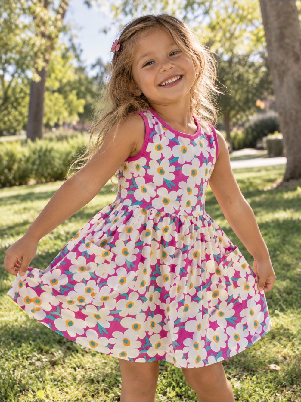Brand New- Hannah Anderson Girls' Pink Floral Tank Dress